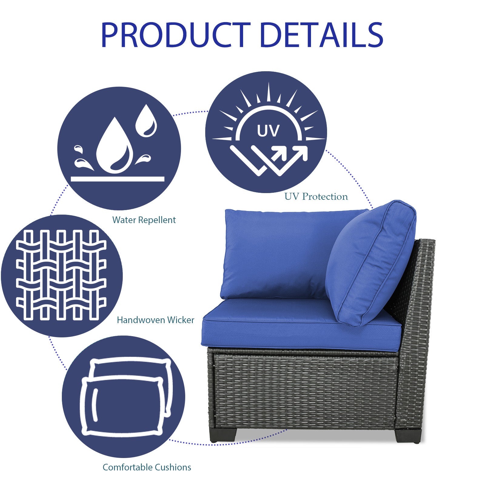 3-Seat Patio Wicker Sofa, Outdoor Rattan Sectional Couch Furniture Steel Frame With Furniture Cover Non-Slip Cushion - Outdoor Chilling