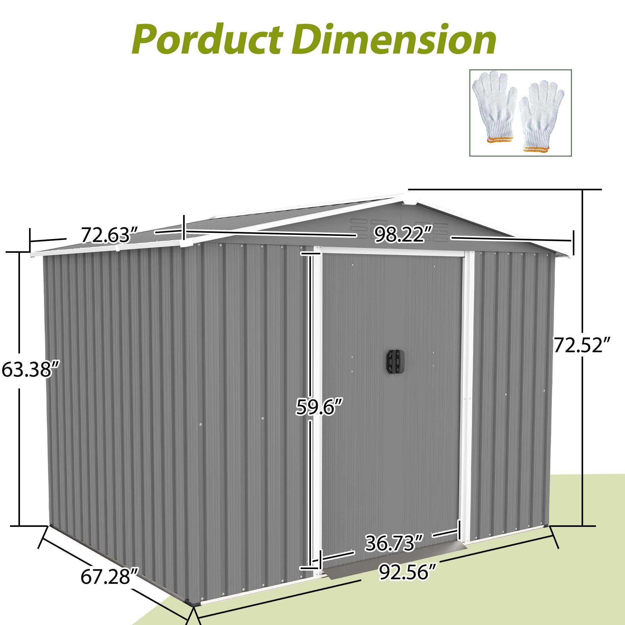 8x6 FT Outdoor Tool Storage Shed With Metal Foundation & Lockable Doors, All Weather Metal Sheds For Garden, Patio, Backyard, Lawn, Gray - Outdoor Chilling