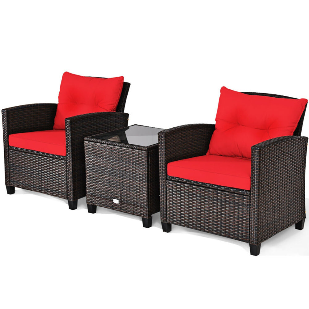 3 Pieces Rattan Patio Furniture Set With Washable Cushion - Outdoor Chilling