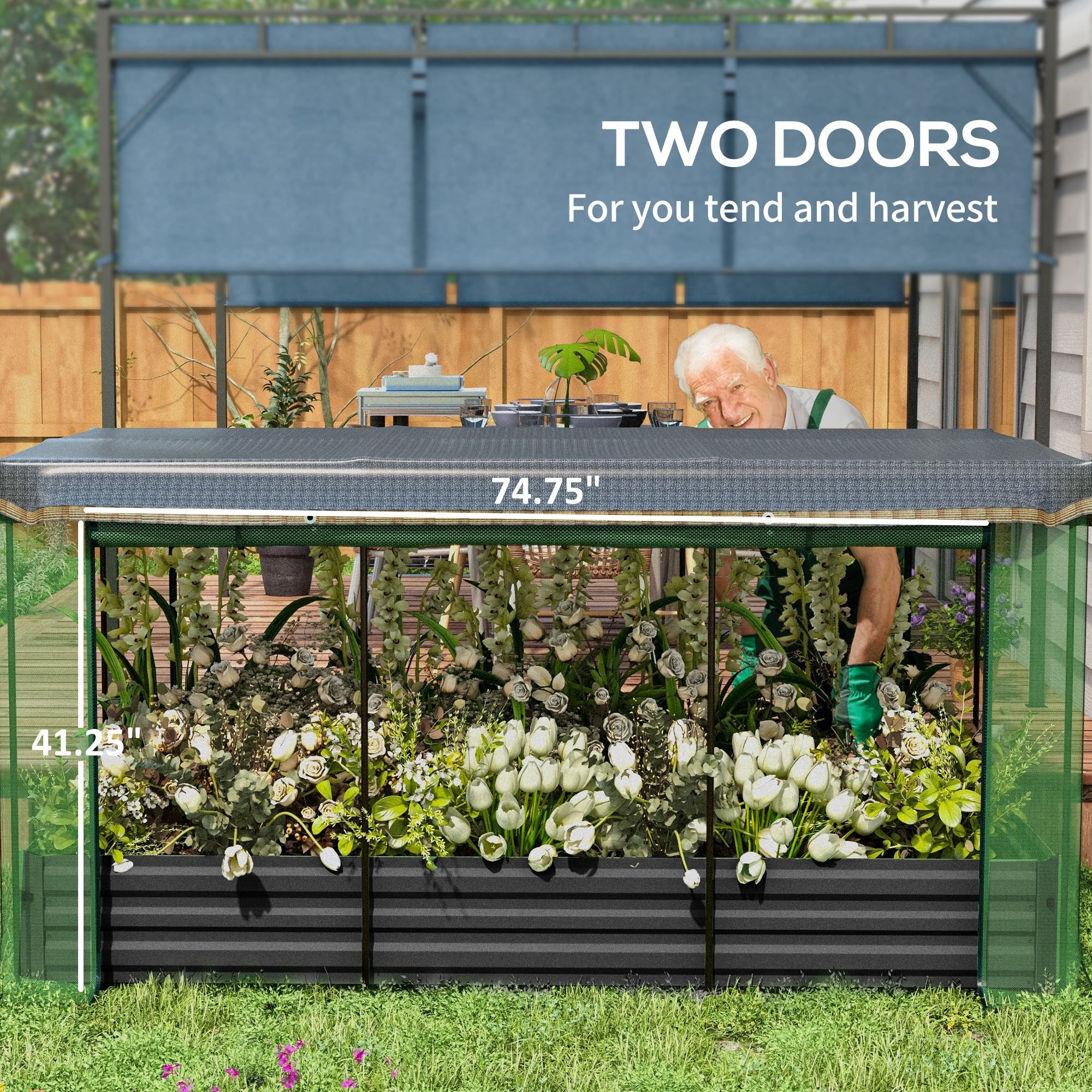 Galvanized Steel Planter Box With Crop Cage And Shade Cloth, Raised Garden Bed For Flowers, Veggies And Herbs, Gray - Outdoor Chilling