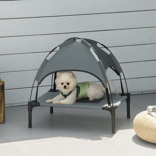 Paw Hut Elevated Portable Dog Cot Pet Bed With UV Protection Canopy Shade, 24 Inch, Gray