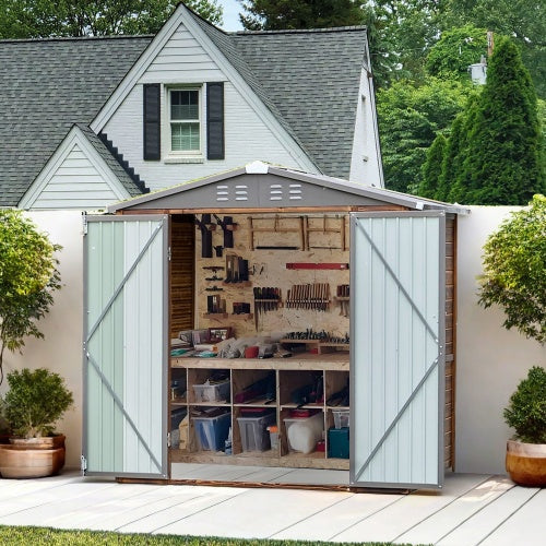 4x6FT Iron-Wood Combination Tool Shed A Perfect Blend Of Nature And Functionality - Outdoor Chilling