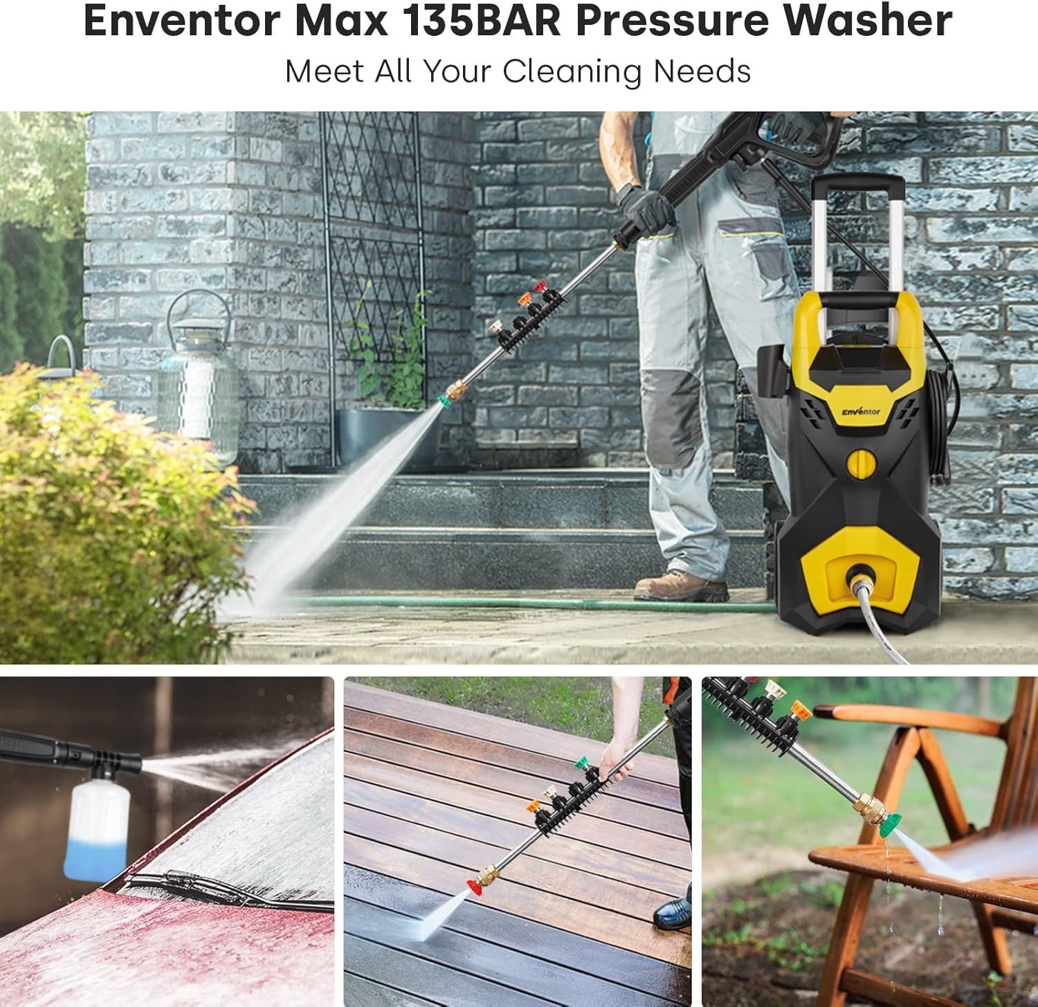 Anvite Electric High Pressure Washer 2300PSI Portable Home Garden High Pressure Cleaner With Four Nozzles And Foam Spray Gun - Outdoor Chilling