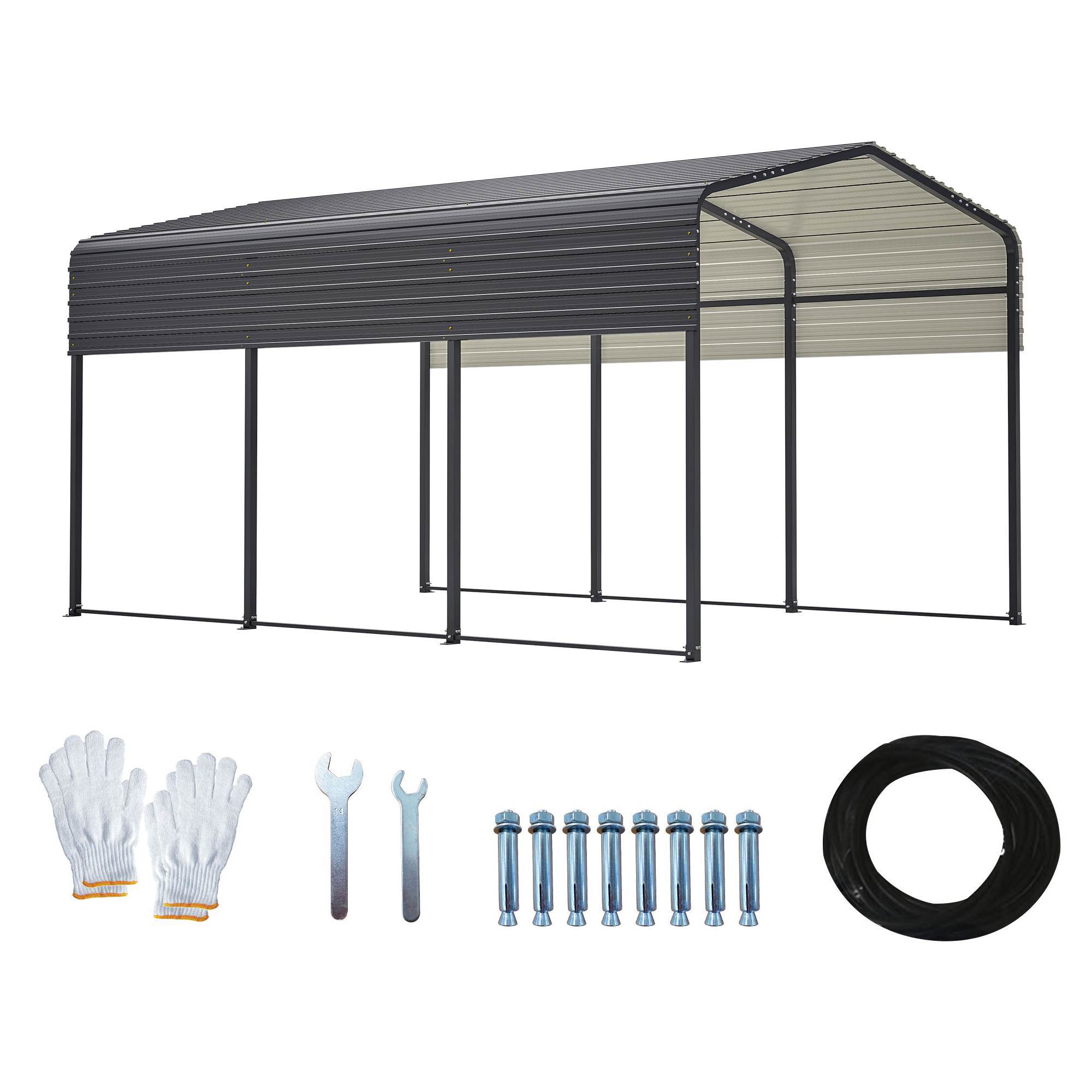 10x15 Ft Metal Carport Carports With Enhanced Base Heavy Duty Garage Outdoor Galvanized Car Shelter For Car, Boats And Truck - Outdoor Chilling