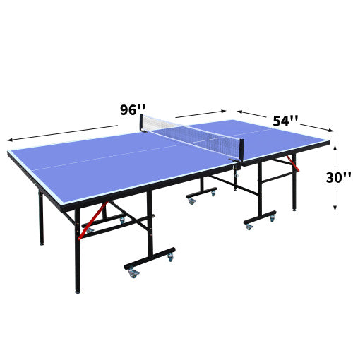 8ft Mid-Size Table Tennis Table Foldable & Portable Ping Pong Table Set For Indoor Games With Net, 2 Table Tennis Paddles And 3 Balls - Outdoor Chilling