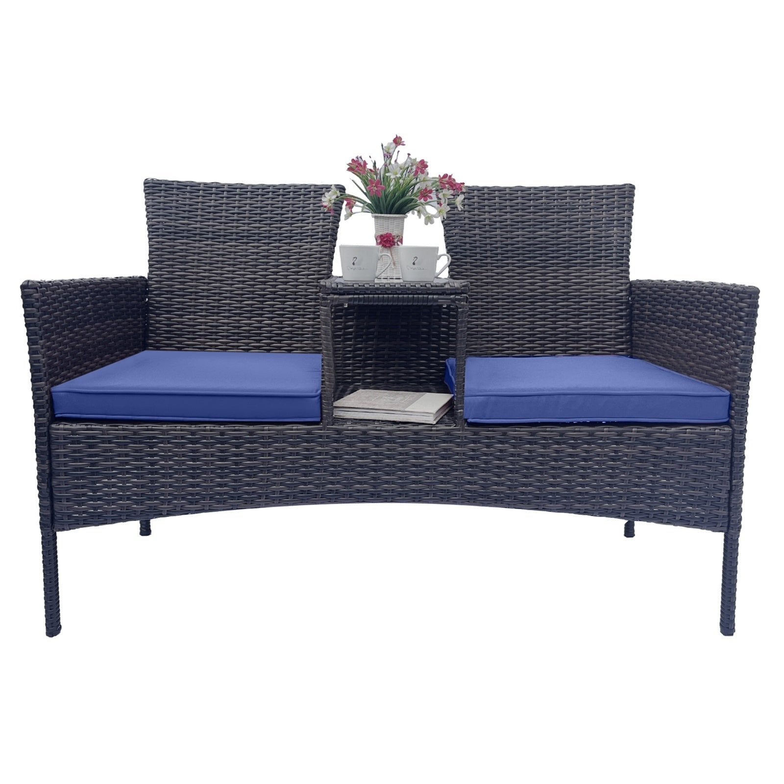 Wicker Patio Conversation Furniture Set, Outdoor Furniture Set With Removable Cushions & Table, Temp - Outdoor Chilling