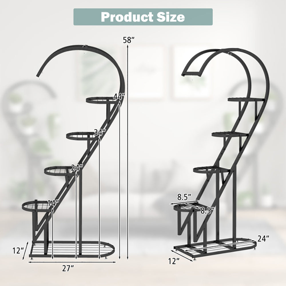 5 Tier Metal Plant Stand With Hanging Hook For Multiple Plants - Outdoor Chilling