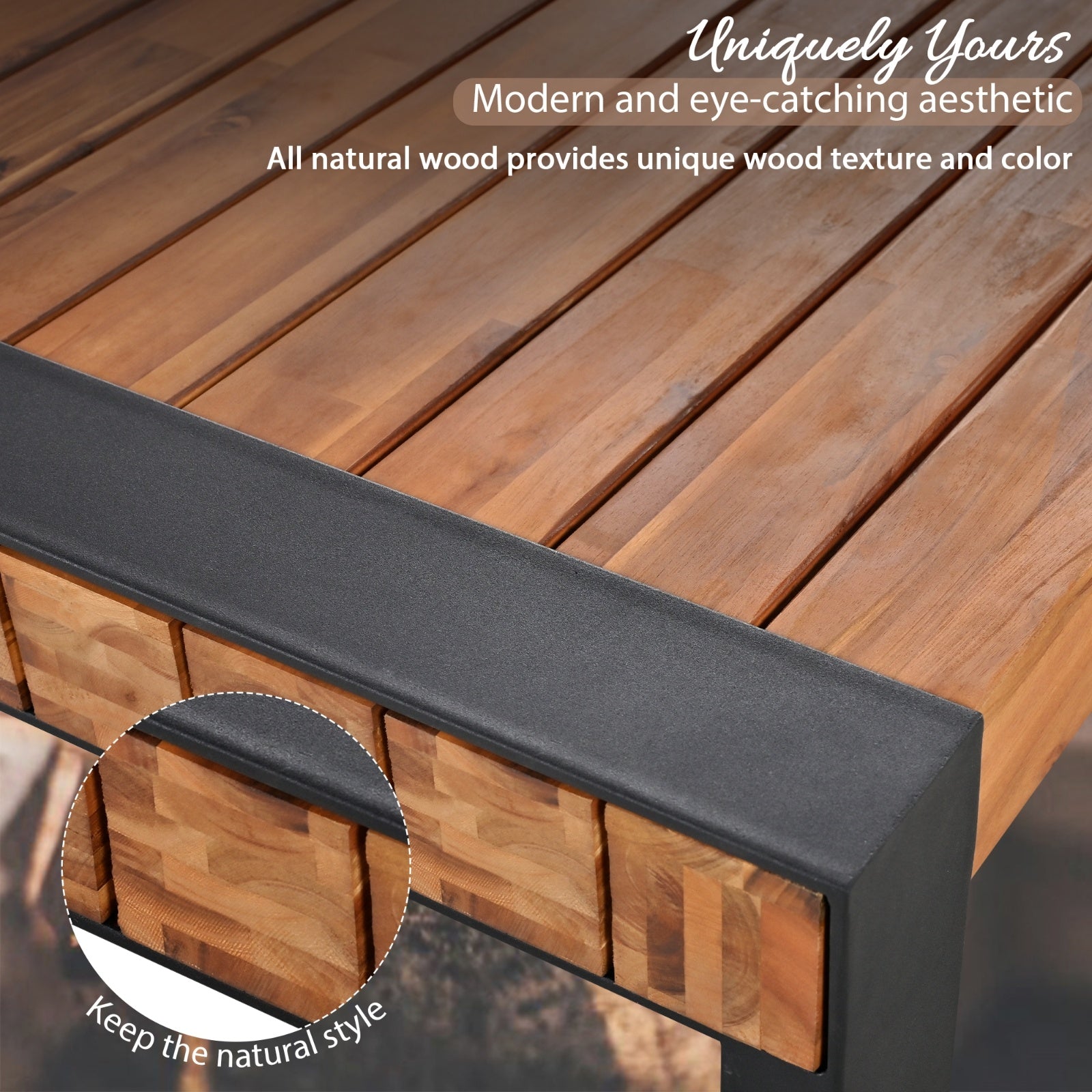 GO 3-pieces Outdoor Dining Table With 2 Benches, Patio Dining Set With Unique Top Texture, Acacia Wo - Outdoor Chilling