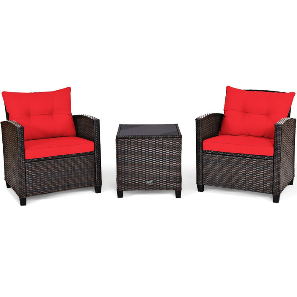 3 Pieces Rattan Patio Furniture Set With Washable Cushion - Outdoor Chilling