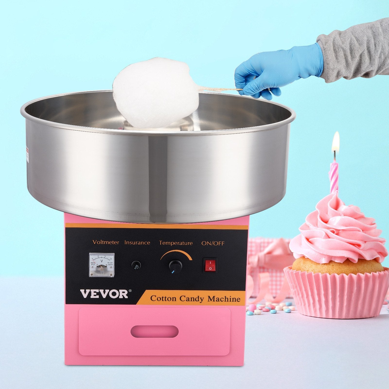 VEVOR Electric Cotton Candy Machine, 1000W Candy Floss Maker, Commercial Cotton Candy Machine With Stainless Steel Bowl, Sugar Scoop, And Drawer, Perfect For Home Kids Birthday, Family Party Pink - Outdoor Chilling