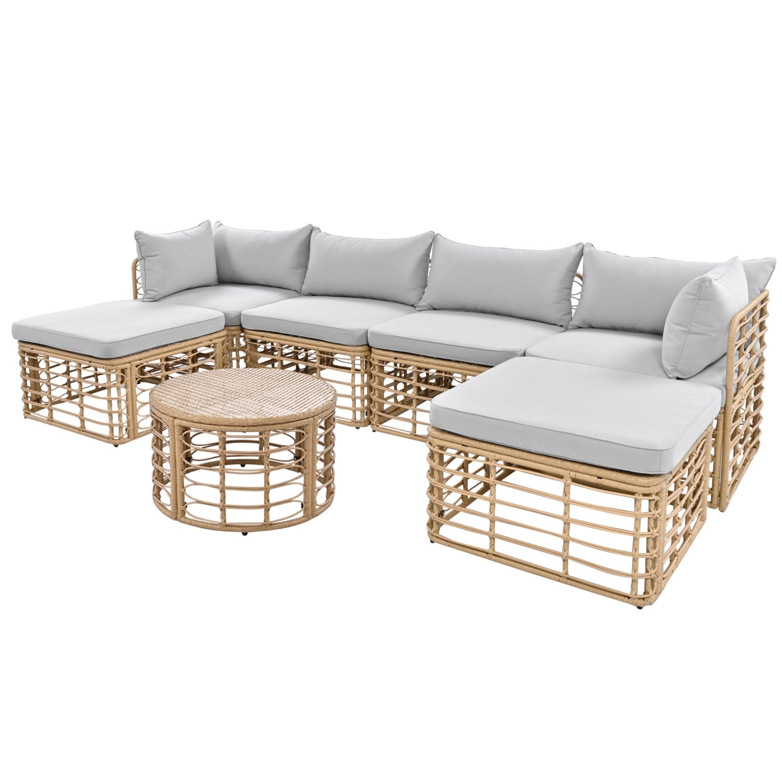 GO 7 Pieces Outdoor Patio Furniture, All-Weather Rattan Sectional Sofa Set With Thick Cushions And P - Outdoor Chilling