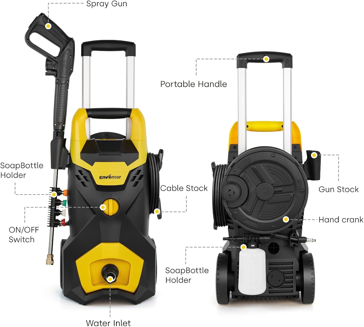 Anvite Electric High Pressure Washer 2300PSI Portable Home Garden High Pressure Cleaner With Four Nozzles And Foam Spray Gun - Outdoor Chilling