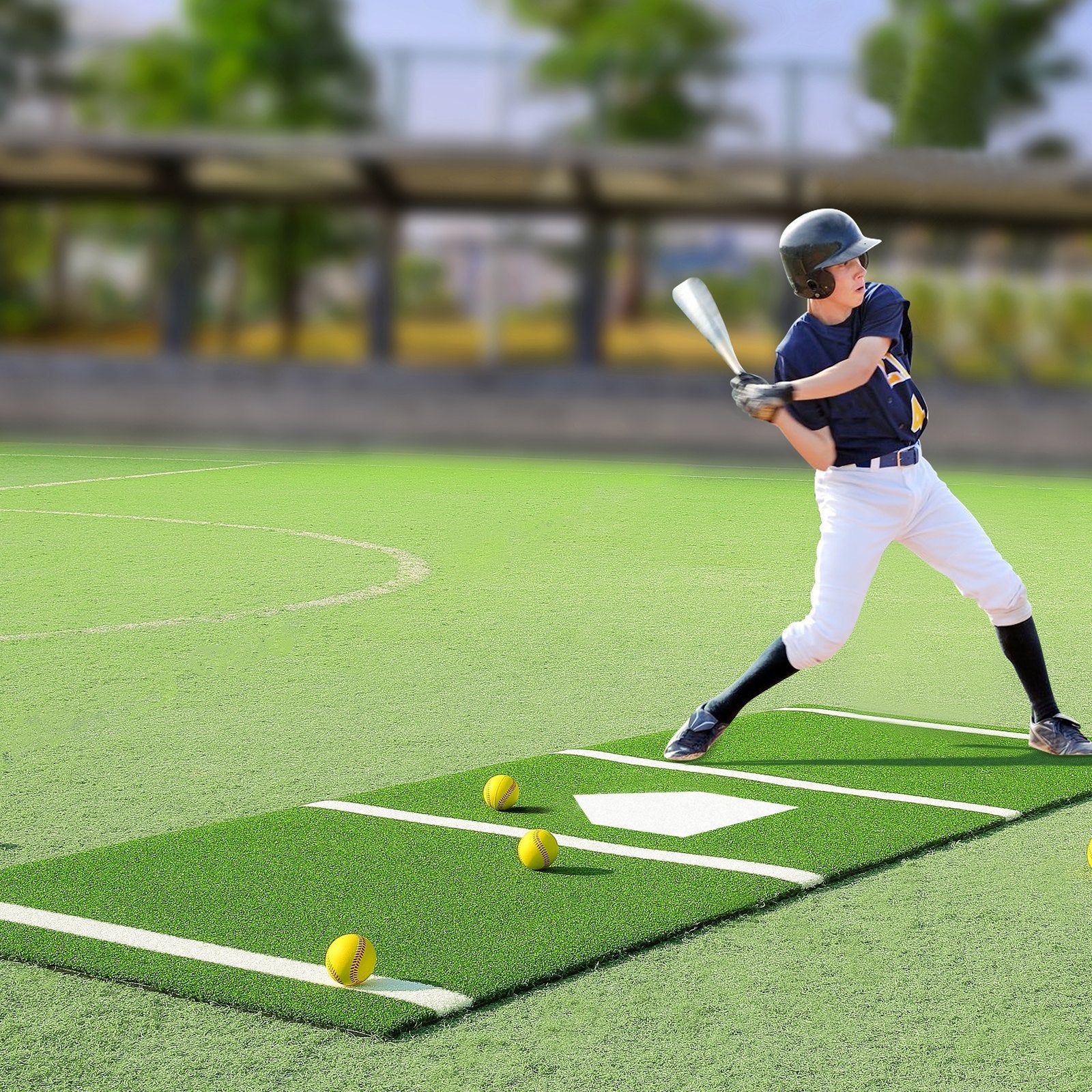 VEVOR Baseball Softball Hitting Batting Mat, Indoor Outdoor Softball Mat, Lined & Foam Backing Anti-Slip Anti-Fade Softball Training Aid, Portable Practice Mat With Tightening Rope, Green - Outdoor Chilling