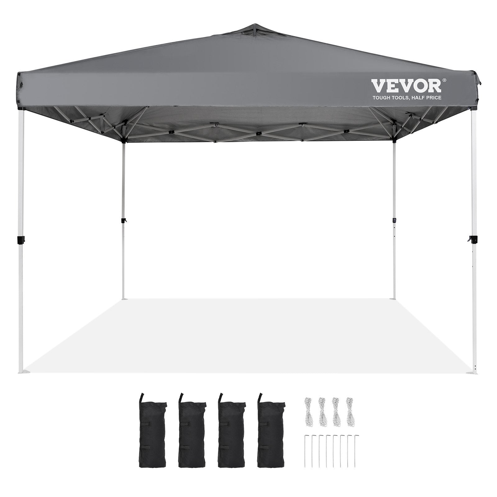 VEVOR Pop Up Canopy Tent, 10 X 10 Ft, 250 D PU Silver Coated Tarp, With Portable Roller Bag And 4 Sandbags, Waterproof And Sun Shelter Gazebo For Outdoor Party, Camping, Commercial Events, Dark Gray - Outdoor Chilling