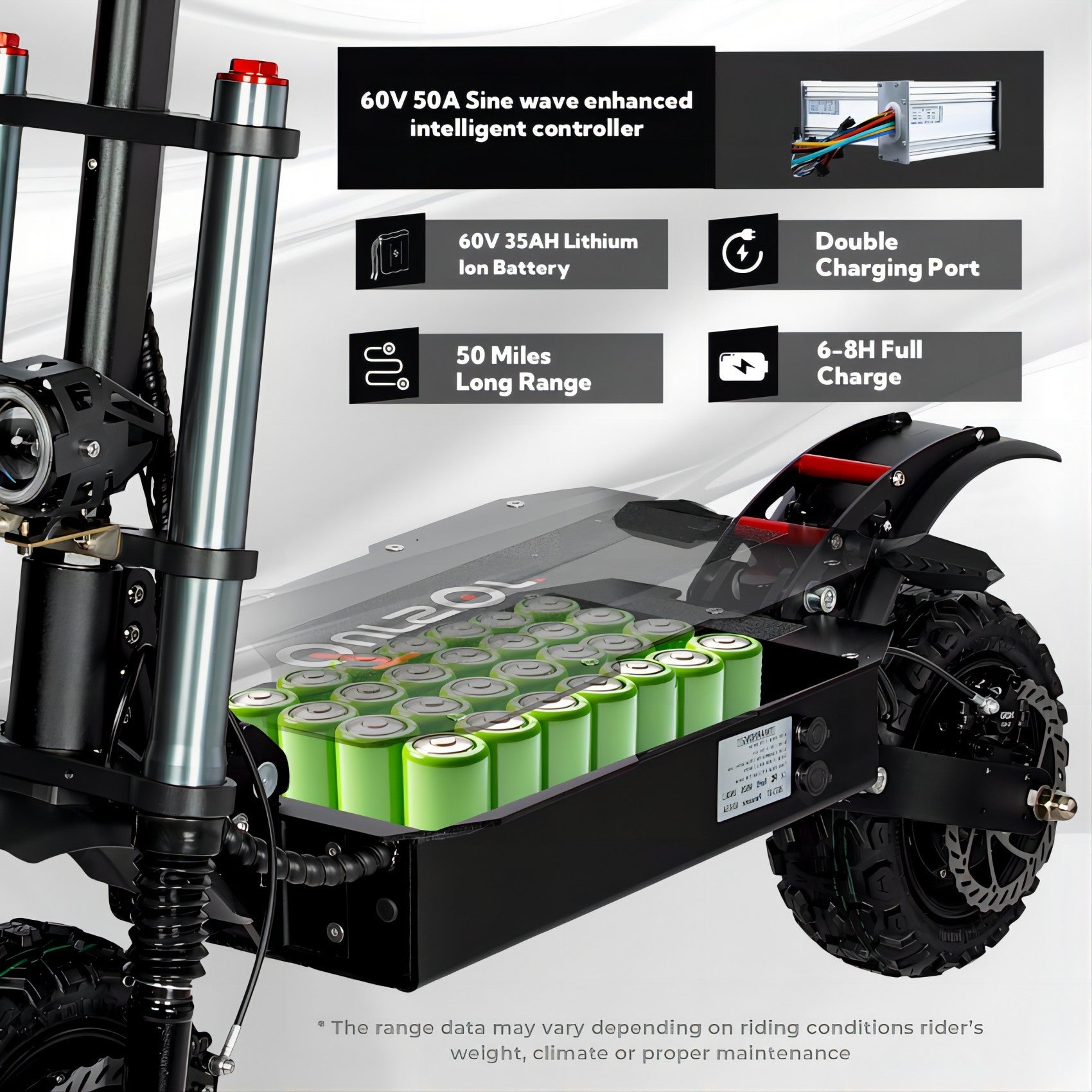 Electric Scooter With Seat, 6000W Power Dual Motor Top Speed 50MPH 60V 35Ah Battery 50 Miles Range, 11 Inch Off-Road Tires For Street Commuting And Limit Offroad - Outdoor Chilling