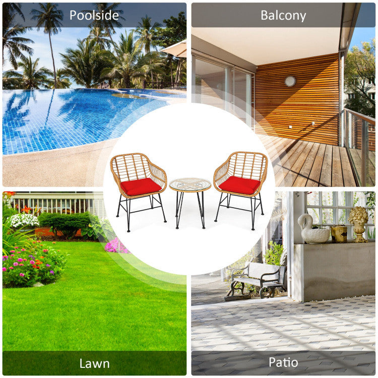 3 Pieces Rattan Furniture Set With Cushioned Chair Table - Outdoor Chilling