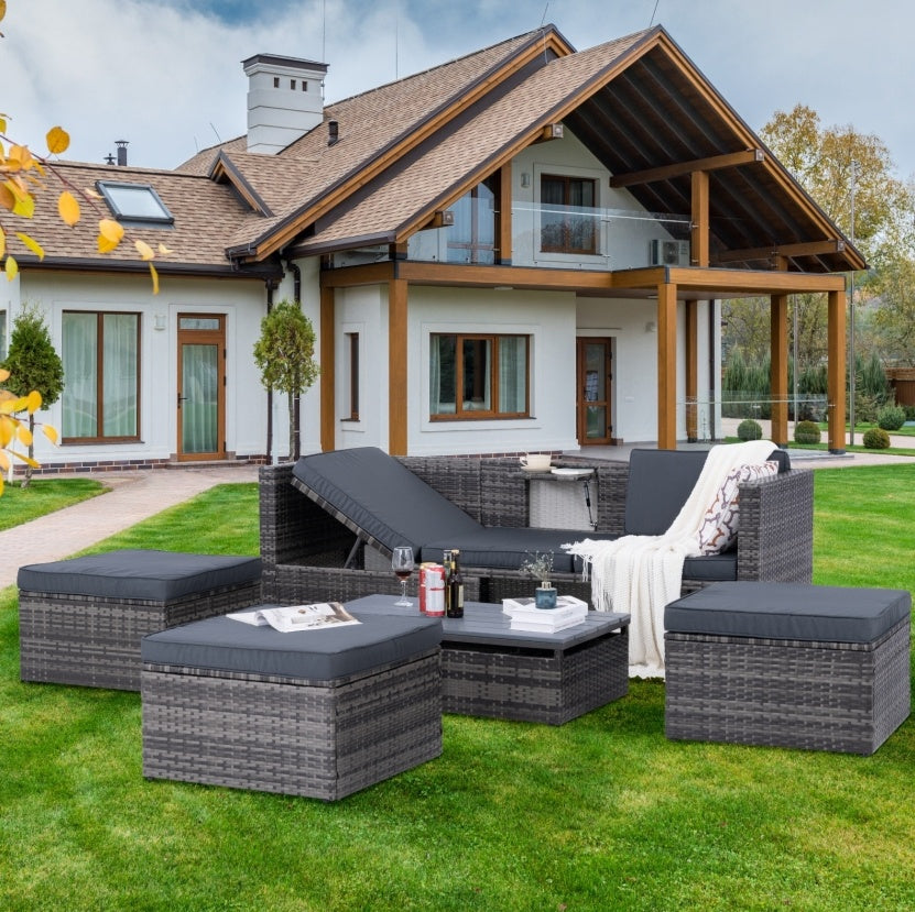 Patio Furniture, Outdoor Furniture, Seasonal PE Wicker Furniture,5 Set Wicker Furniture With Plywood - Outdoor Chilling