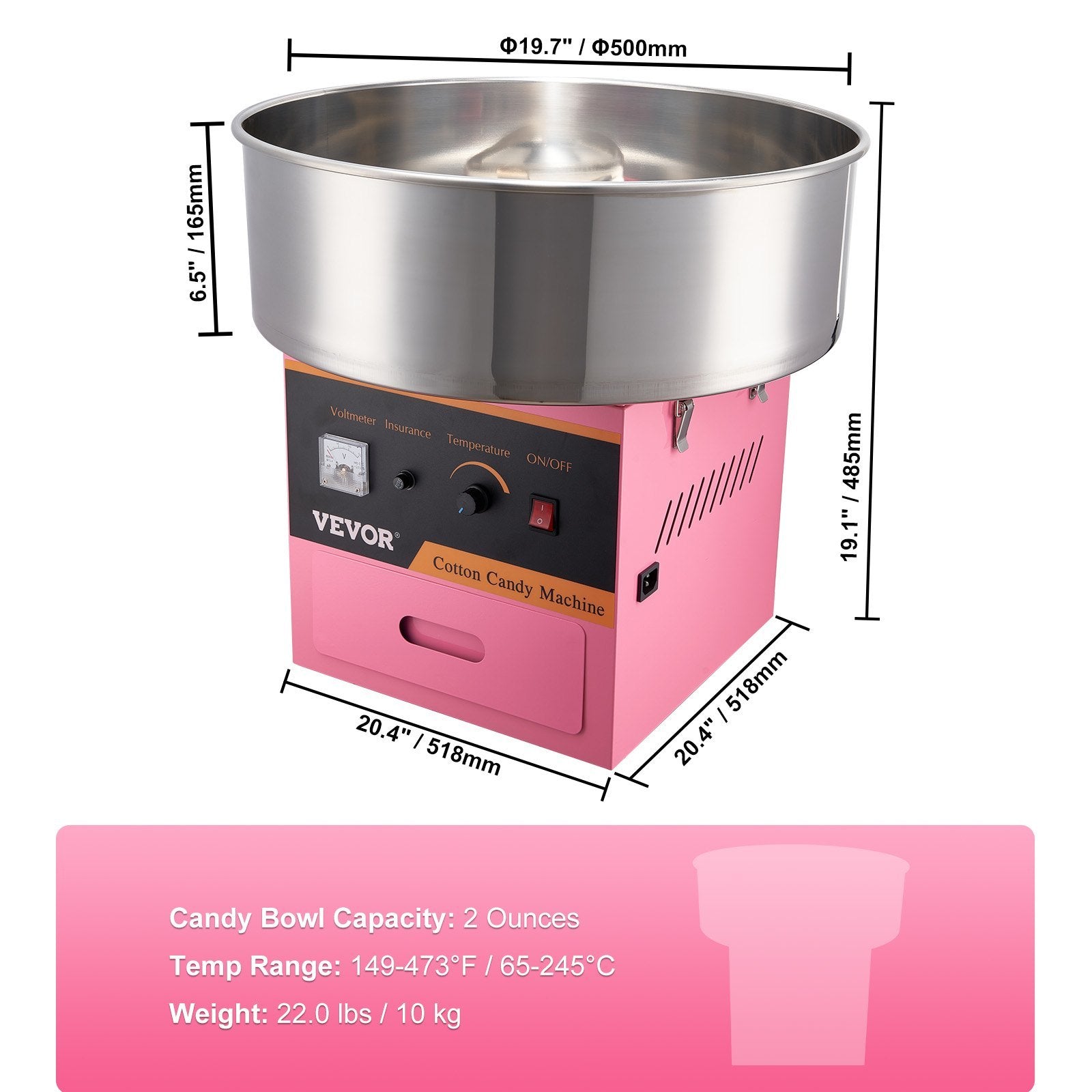 VEVOR Electric Cotton Candy Machine, 1000W Candy Floss Maker, Commercial Cotton Candy Machine With Stainless Steel Bowl, Sugar Scoop, And Drawer, Perfect For Home Kids Birthday, Family Party Pink - Outdoor Chilling