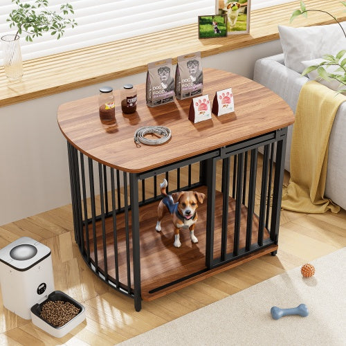 31.5 Furniture Style Dog Crate For Small And Medium Dogs, Wooden Cage Indoor Kennel Furniture, Modern Dog Crate End Table With Double-Doors - Outdoor Chilling