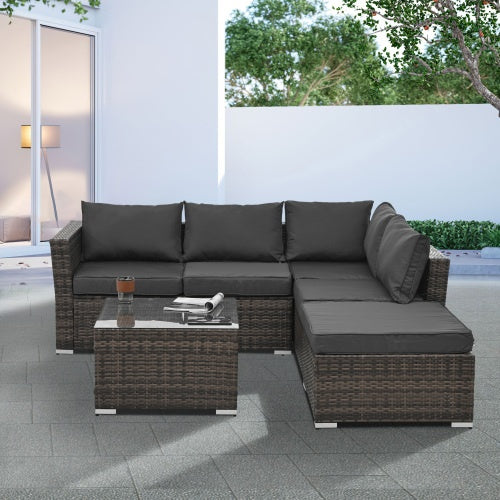 Patio Furniture, Outdoor Furniture, Seasonal PE Wicker Furniture, 4 Set Wicker Furniture With Tempered Glass Coffee Table - Outdoor Chilling
