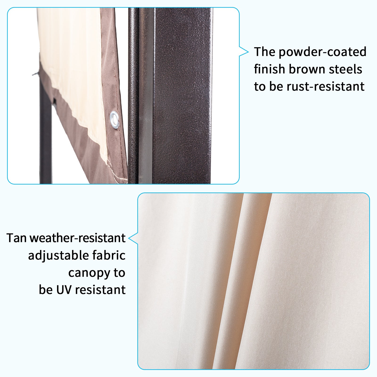 350x280x230.5cm Dark Brown Column, Brown Adjustable Shade Cloth, Curved Top, Folding Shed, Aluminum - Outdoor Chilling