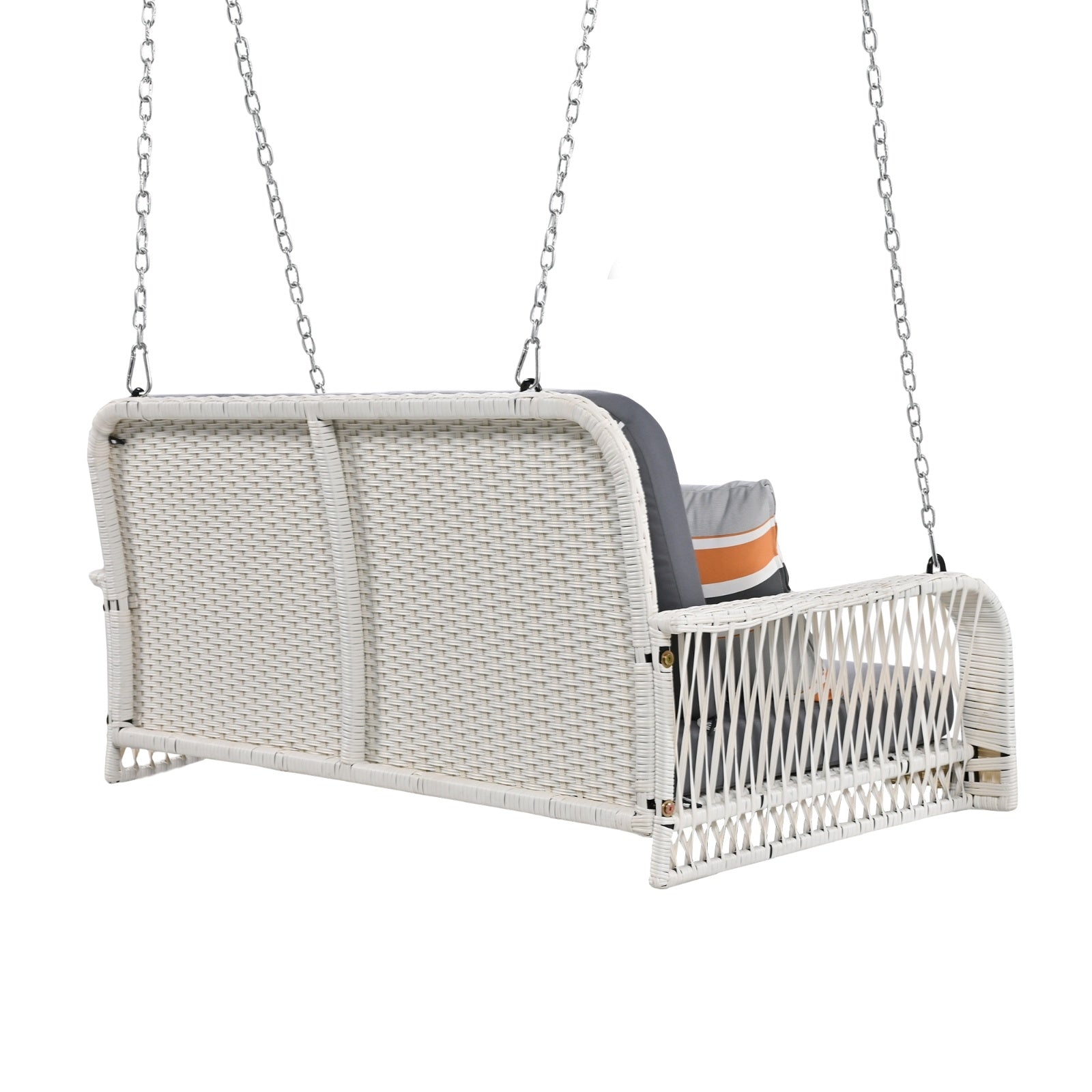 GO PE Wicker Porch Swing, 2-Seater Hanging Bench With Chains, Patio Furniture Swing For - Outdoor Chilling