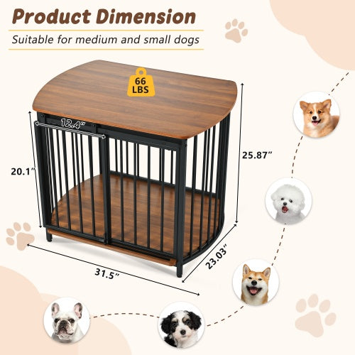 31.5 Furniture Style Dog Crate For Small And Medium Dogs, Wooden Cage Indoor Kennel Furniture, Modern Dog Crate End Table With Double-Doors - Outdoor Chilling