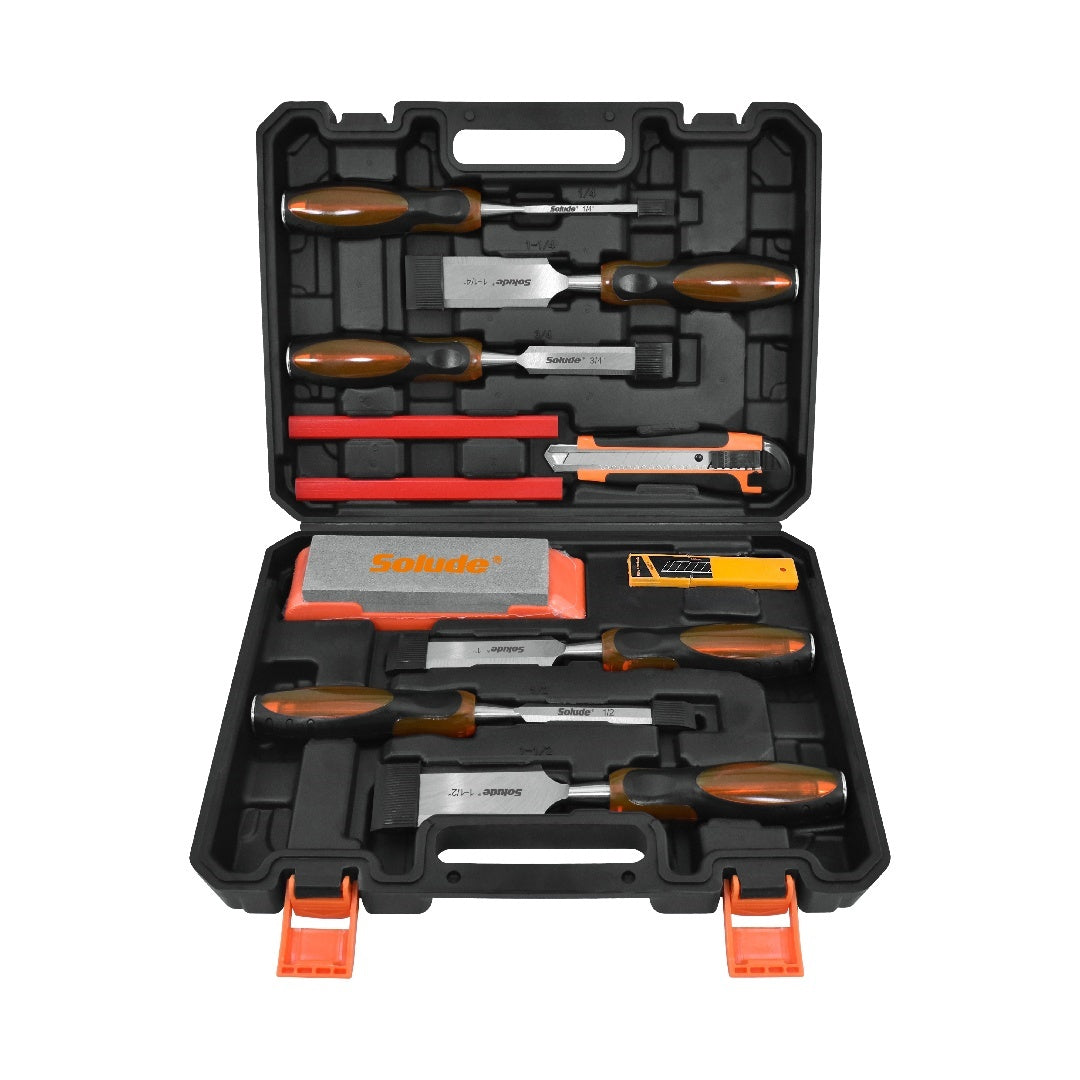 11 Piece Rubber Handle Woodworking Chisel Tool Set - Outdoor Chilling