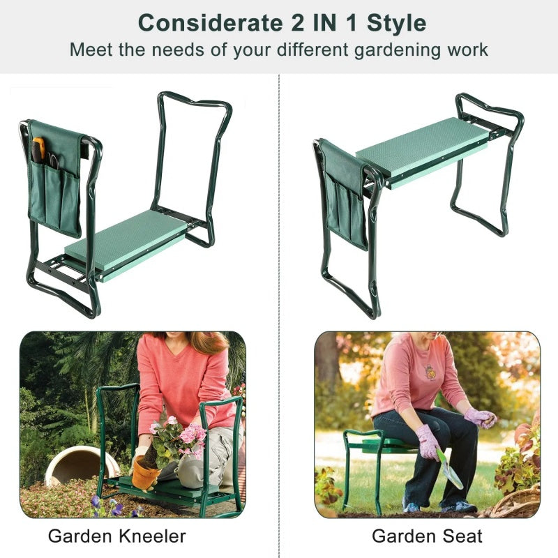 Foldable Garden Kneeler Seat With Kneeling Soft Cushion Pad Tools Pouch Portable Gardener - Outdoor Chilling
