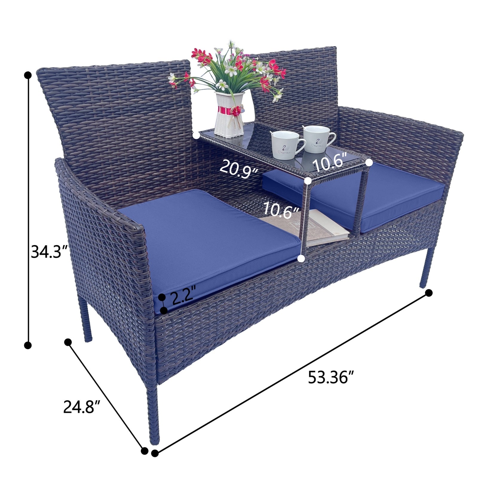Wicker Patio Conversation Furniture Set, Outdoor Furniture Set With Removable Cushions & Table, Temp - Outdoor Chilling