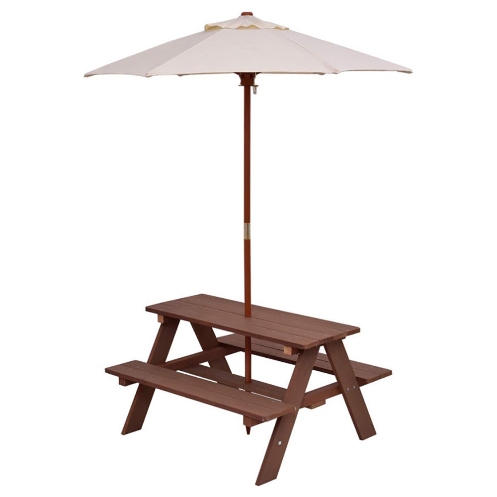 Outdoor 4-Seat Kids Picnic Table Bench Set With Removable Umbrella - Outdoor Chilling