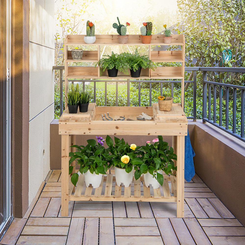 Large Garden Potting Bench Table With Display Rack And Hidden Sink