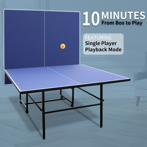 9ft Mid-Size Table Tennis Table Foldable & Portable Ping Pong Table Set For Indoor Games With Net, 2 Table Tennis Paddles And 3 Balls - Outdoor Chilling