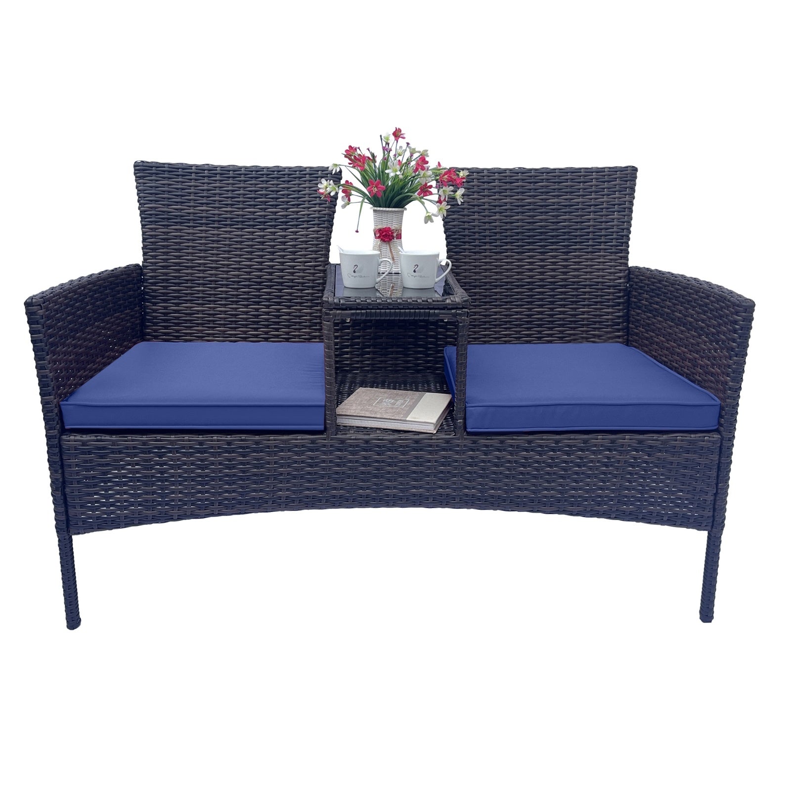 Wicker Patio Conversation Furniture Set, Outdoor Furniture Set With Removable Cushions & Table, Temp - Outdoor Chilling