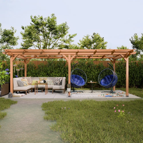 12 X 16 Outdoor Gazebo Wooden Grape Pergola For Climbing Plant Support, Garden, Terrace, Backyard, Deck, Brown - Outdoor Chilling