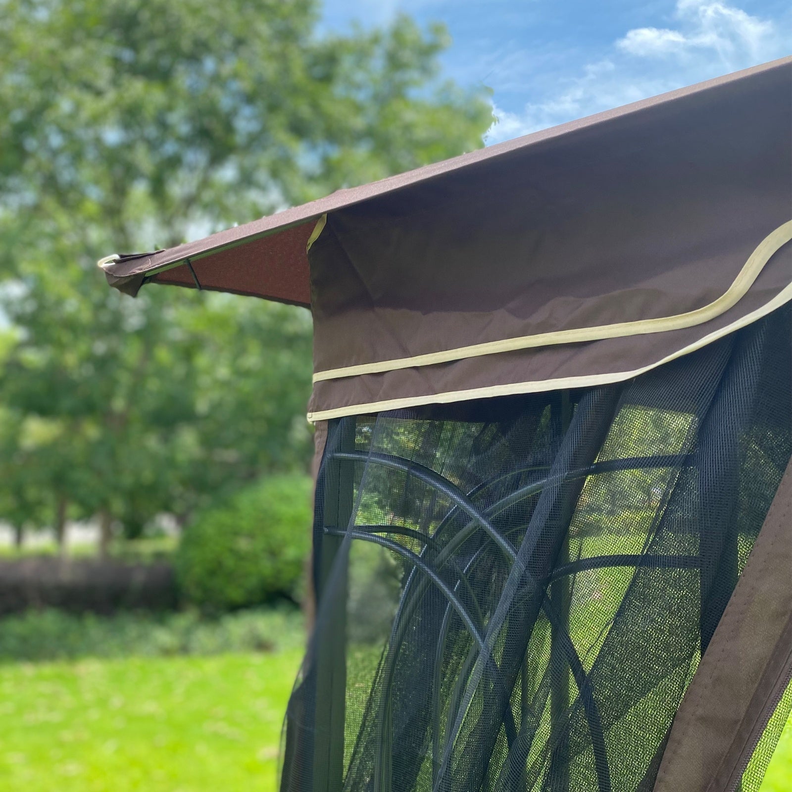 10x10 Ft Patio Double Roof Gazebo Replacement Canopy Top Fabric, Brown - Outdoor Chilling