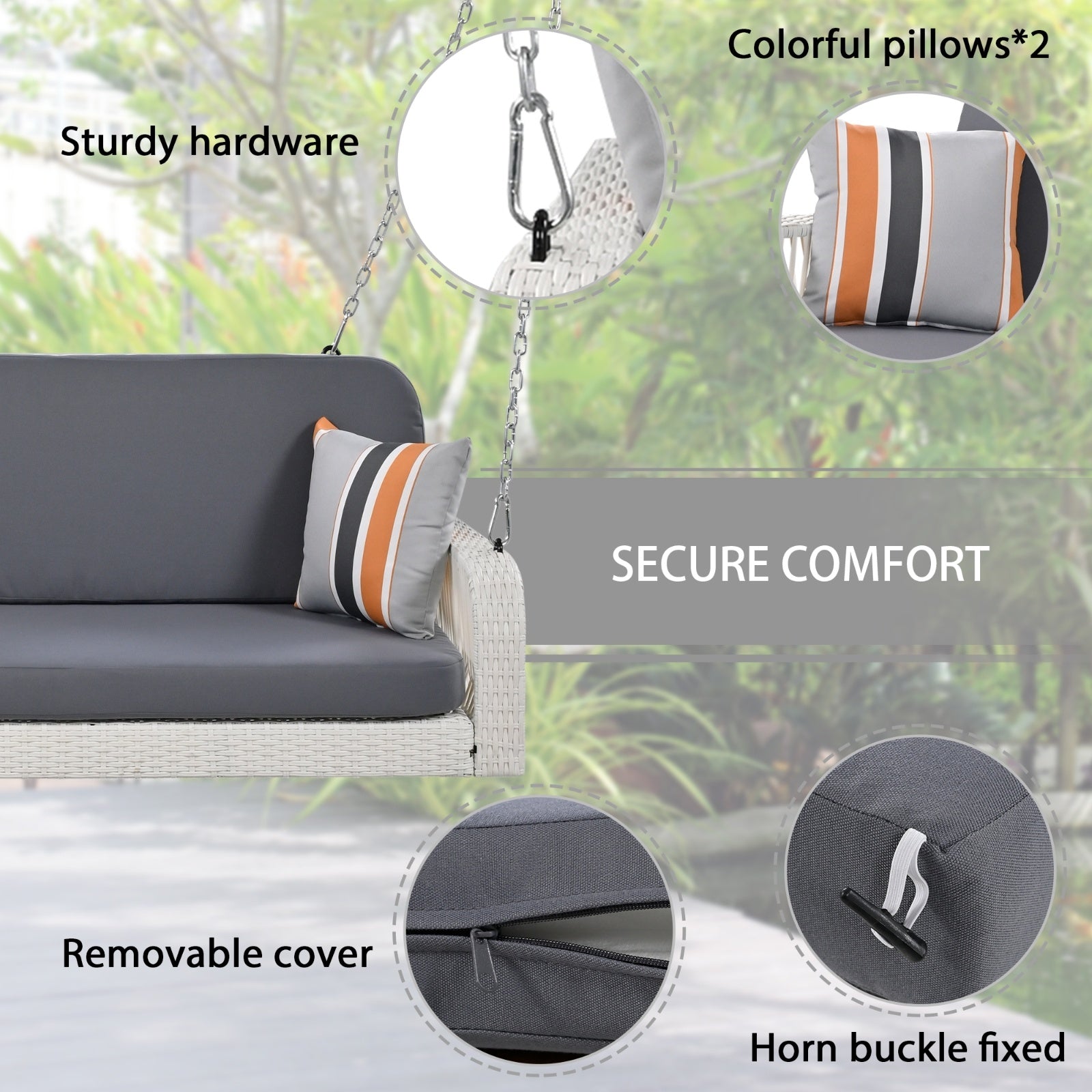 GO PE Wicker Porch Swing, 2-Seater Hanging Bench With Chains, Patio Furniture Swing For - Outdoor Chilling