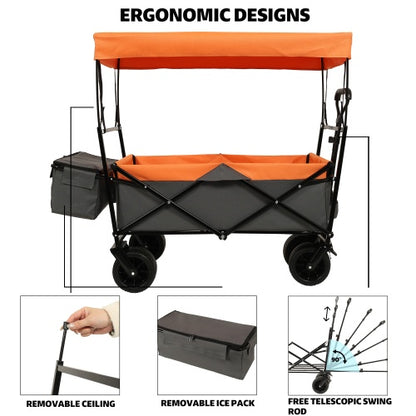 480Lbs Collapsible Wagon With Canopy,Wagon Stroller With 7 All-Terrain Wheels, Lightweight Foldable Wagon, Large Capacity For Camping, Shopping, Sports, And Garden Use,purple With Mosquito Net