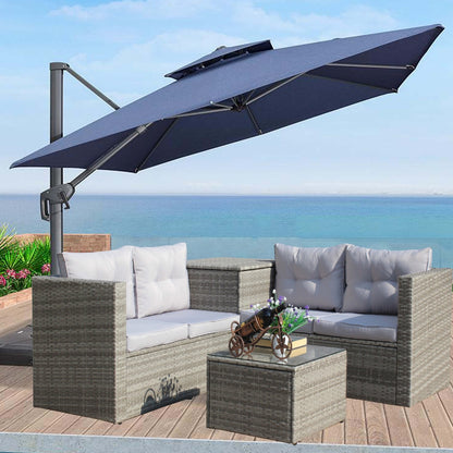 4Pc Patio Sectional Wicker Rattan Sofa Set W/Storage Box Grey