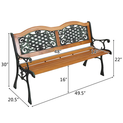 Double Arched Back Iron Wood Bench