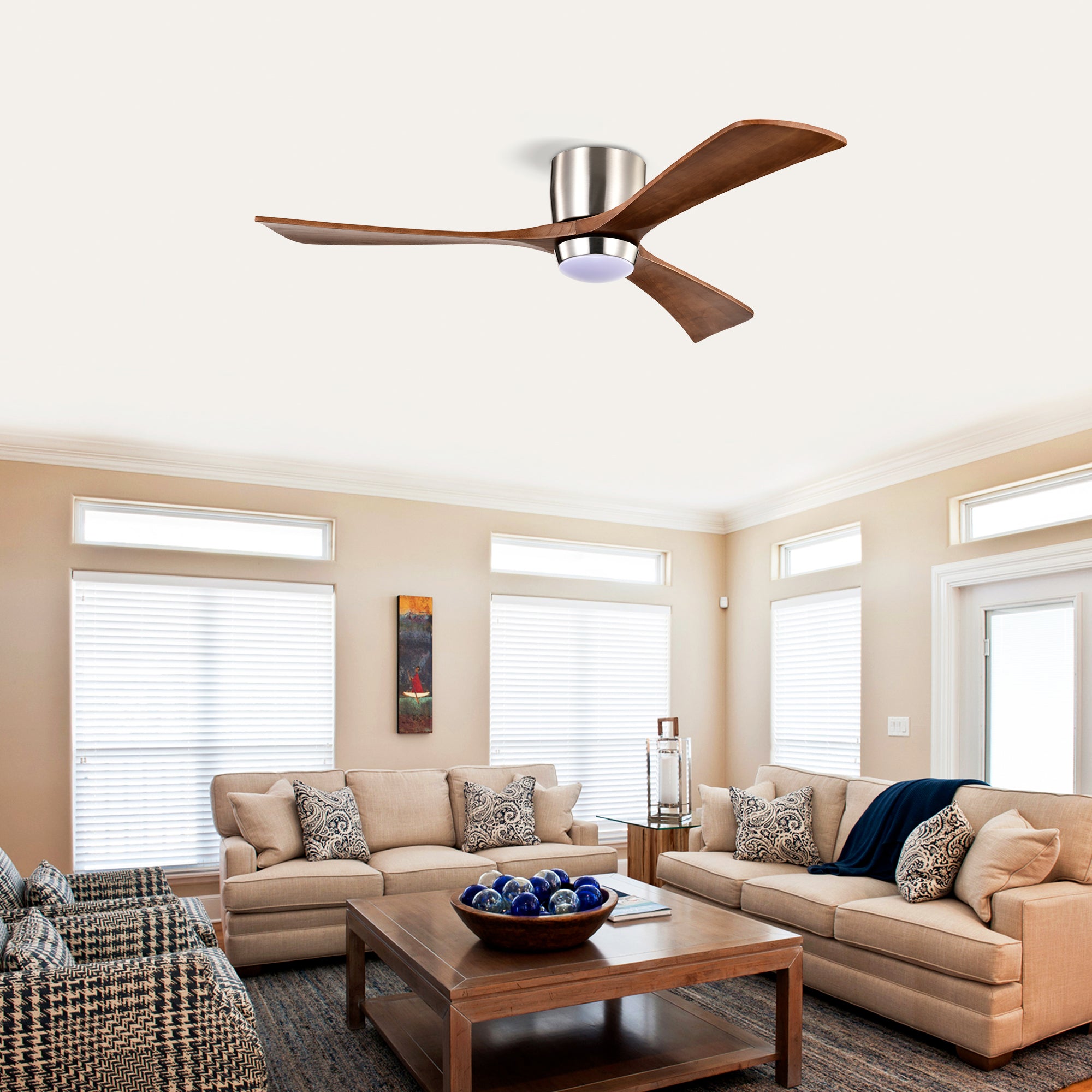 Ceiling Fan With Lights Remote Control, Quiet DC Motor 3 Wood Blade Ceiling Fans 6 Speed Levels, Reversible Ceiling Fan, For Patio Living Room, Bedroom, Office, Indoor. Stain Nickel Walnut