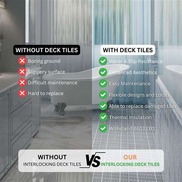 12 X 12 Inch Gray Interlocking Deck Tile Plastic Waterproof Outdoor All-weather Anti Slip Bathroom Shower Balcony Porch Sturdy Load-bearing Up To 6613 Pounds, Rose Pattern 12 Piece Set