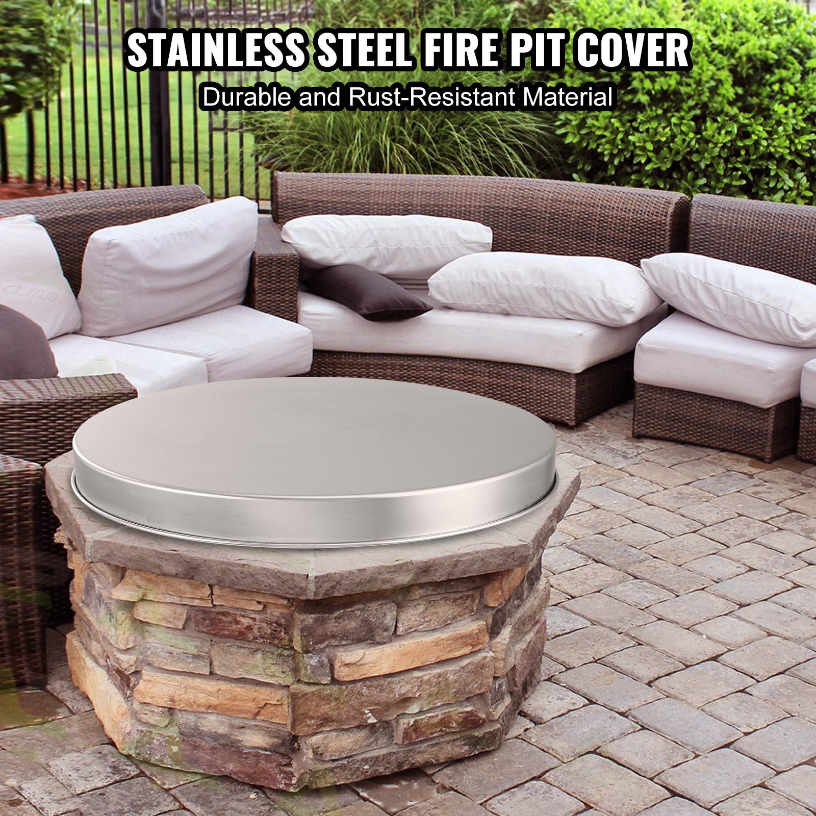 VEVOR Fire Pit Cover Lid, 20Portable Firepit Spark Screen, Stainless Steel Metal Cover, Easy-Opening Outdoor Wood Burning And Camping Stove Accessory, For Outdoor Patio Fire Pits Backyard
