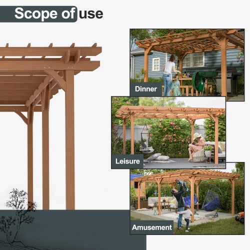 12 X 16 Outdoor Gazebo Wooden Grape Pergola For Climbing Plant Support, Garden, Terrace, Backyard, Deck, Brown