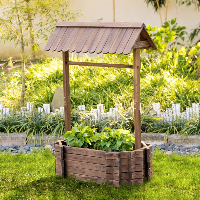 Wishing Well Planter, Wooden Raised Garden Bed, Ornamental Outdoor Flower Planter For Outdoor Garden - Outdoor Chilling