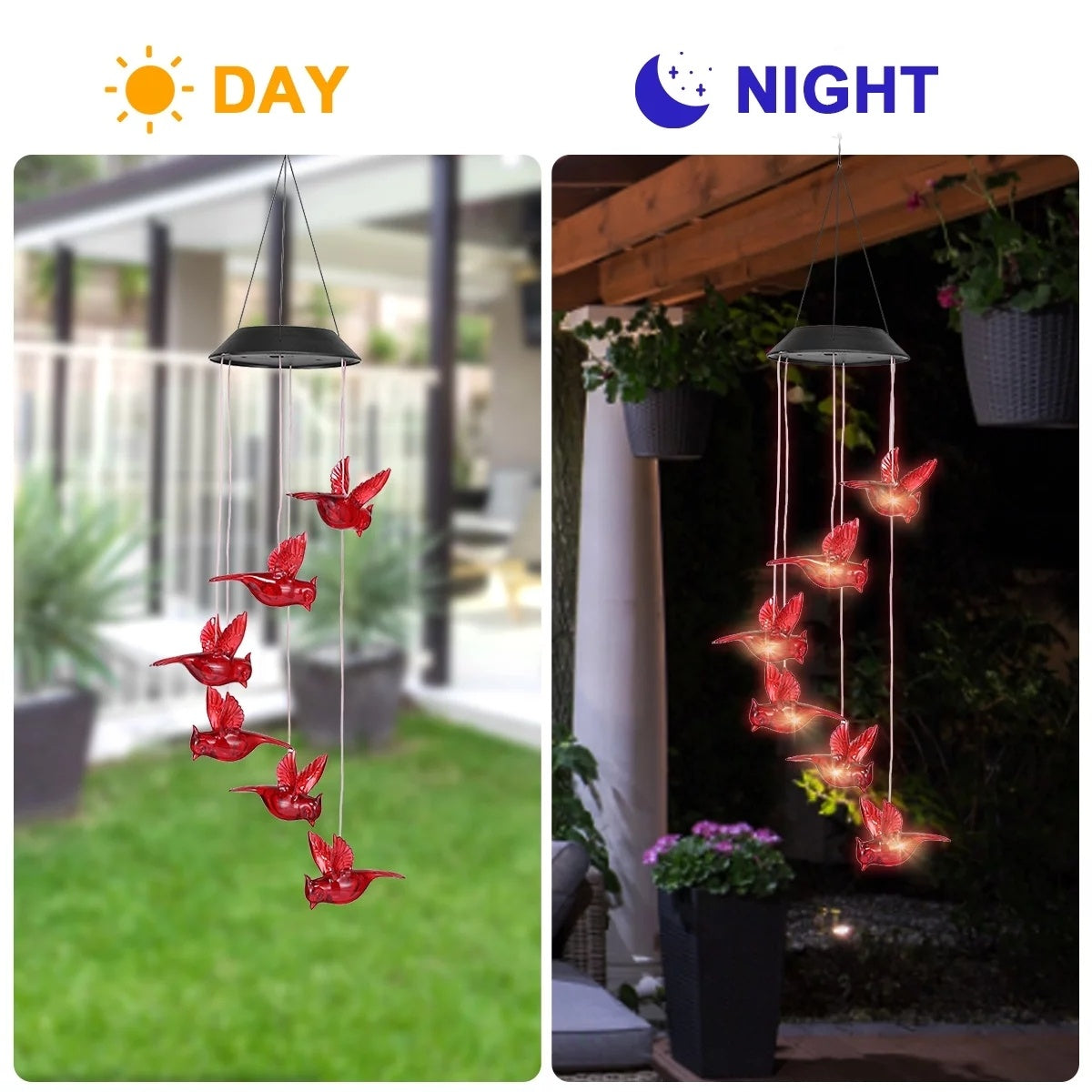 1PC Outdoor Solar Flaming Bird Wind Chime Lights, Outdoor Decorative Colorful Solar Wind Chimes - Outdoor Chilling