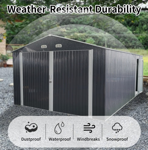 Spacious Outdoor Storage Shed This 13 x 20FT Outdoor Storage Shed Offers A Generous 250 Square Feet Of Floor Space, Perfect For Storing Trucks, Cars, Large Tools, And Lawn Equipment. With Double Front