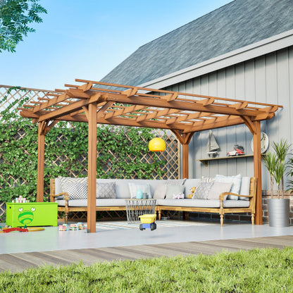 12 X 10 FT Outdoor Wood Pergola, Wooden Grape Pergola For Climbing Plant Support For Garden, Patio, Backyard, Deck, Brown