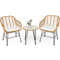 3 Pieces Rattan Furniture Set With Cushioned Chair Table