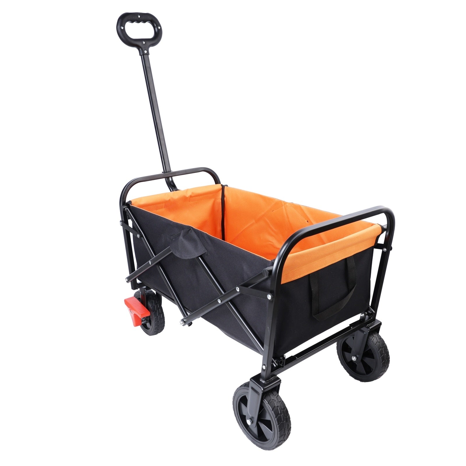 Mini Folding Wagon Garden Shopping Beach Cart  Black  Yellow  Brake